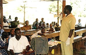 Hannington Serugga teaching first aid class